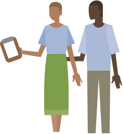 Illustration of a man and woman looking at a clipboard